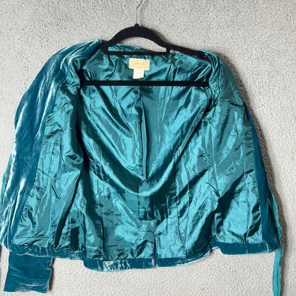 Moon Blazer Womens S Turquoise 100% Silk Velvet Tie Front Formal Blazer - Picture 6 of 12